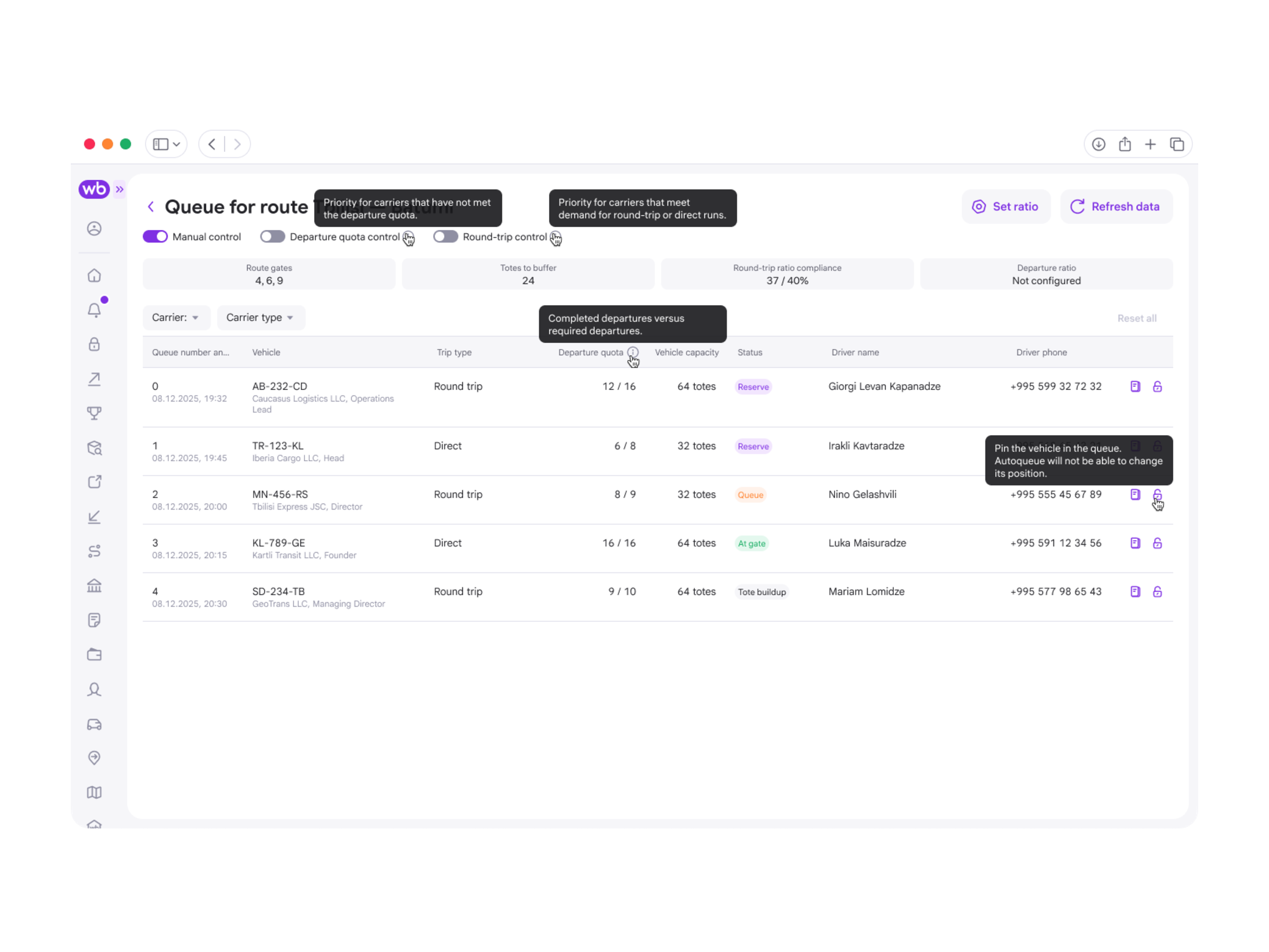 Explanations for departure-priority controls, quotas, and vehicle pinning