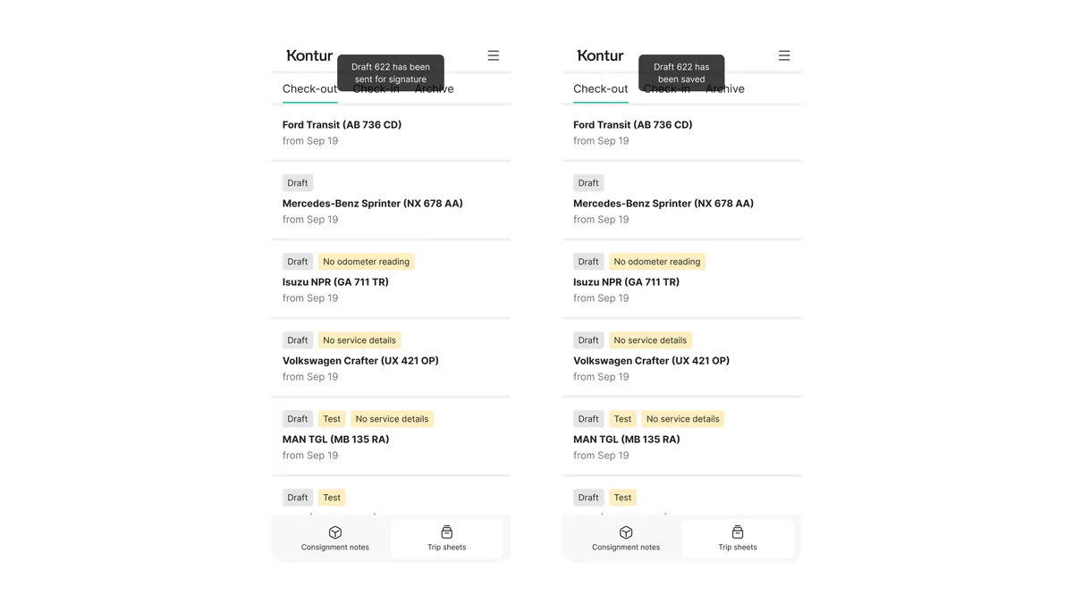 Validation and system notification states in the mobile workflow